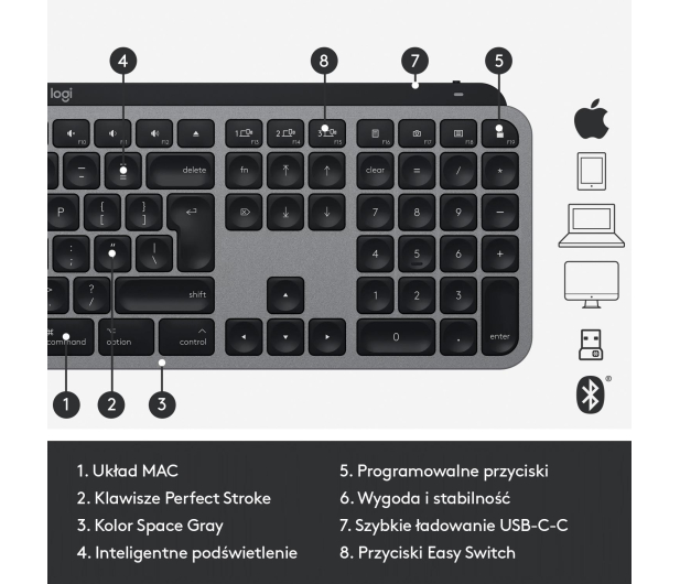 LOGITECH MX Keys Illuminated dla komputerów Mac 920-009558 - 590802 - zdjęcie 11
